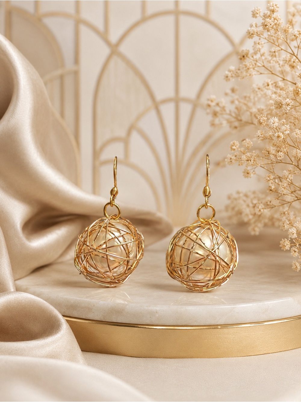 🆕❤️Elegant Gold Wire Sphere Drop Earrings - Women Jewelry
